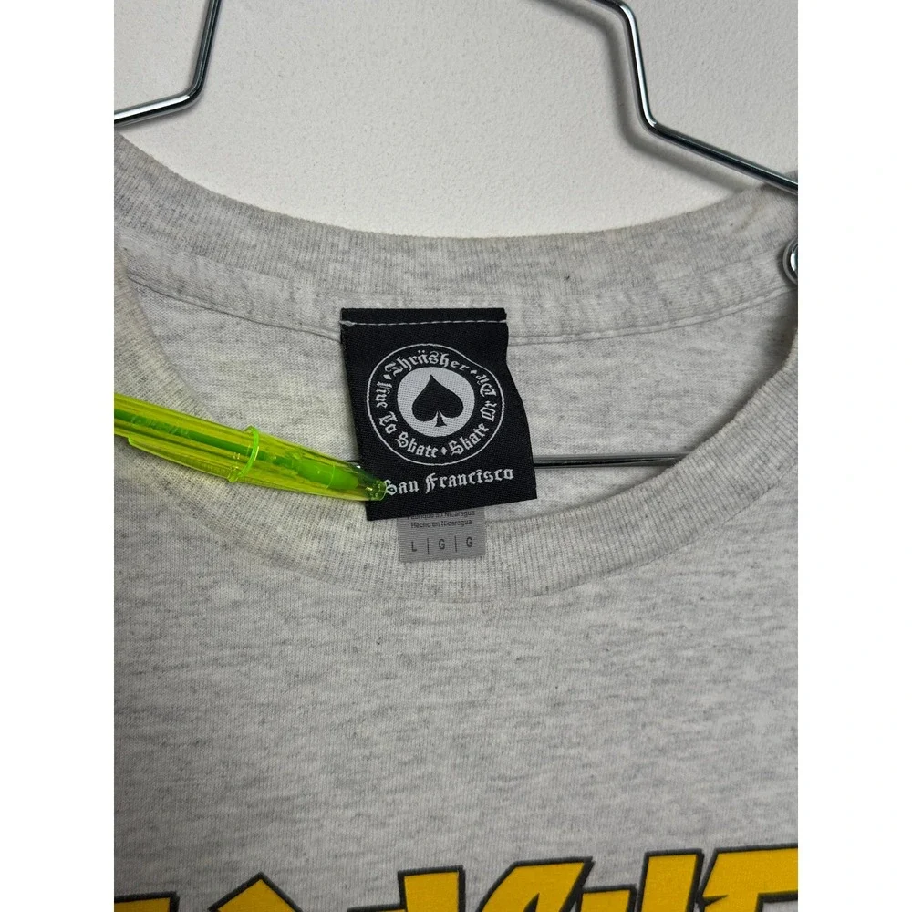 Thrasher T-Shirt Mens Large Gray Heather Yellow Arched Logo Skater tshirts